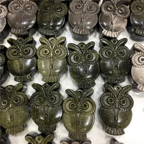 1PC Beautiful Cute Natural Stone Gold Obsidian Handmade Carved Owl Animal Pendant Powerful Fashion Jewelry Gift