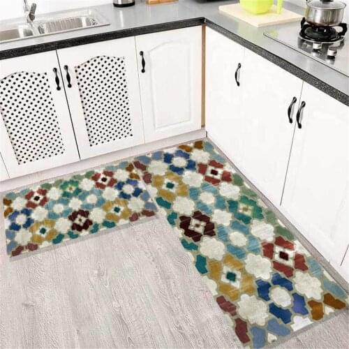 Simple Red Yellow Blue Geometric Flower Kitchen Runner Mat Floor Mat Area Rug For Bedroom Non-slip Mat In Bathroom Hallway Rug