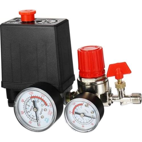 240V AC Regulator Heavy Duty Air Compressor Pump Pressure Control Switch 4 Port Air Pump Control Valve 7.25-125 PSI with Gauge