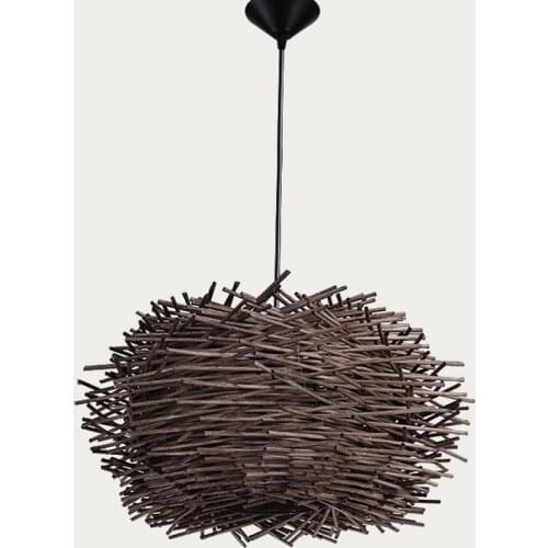 Man-made Lamp Creative Wood pendant Lights 220v E27 Nest Bird Cage Lamp With Incandescent Bulbs For Light