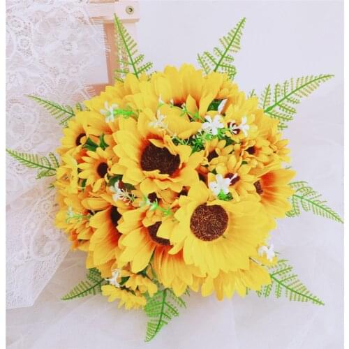 SESTHFAR Yellow Sunflower Wedding Bride Bouquet De Feurs Artificiel Peony Bouquet Bridal Silk Flower Bouquet 2021 New