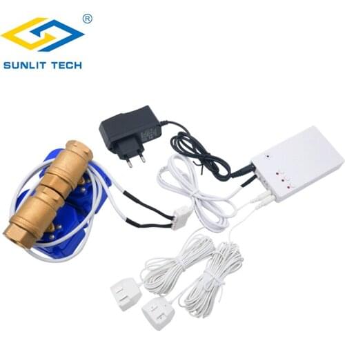 Long Water Leaking Cable Detection Alarm System with Auto Close Water Pipe Motorized Valve 2pcs DN20