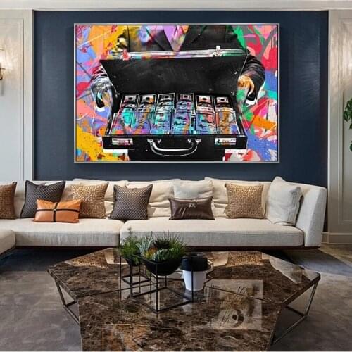 Modern Graffiti Art Canvas Paintings Bag Money Wall Art Posters and Prints Street Artwork Picture for Living BedRoom Home Decor