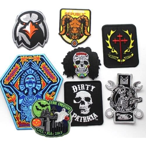 Punk style skull cross flame rock band adhesive tape stick embroidery clothes stick A277