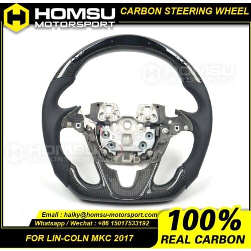 Universal car alcantar led available carbon fiber modified perforate leather wholesale steering wheel for Lincoln mkc 2017