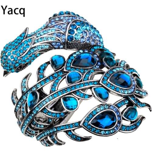 YACQ Peacock Bracelet Women Crystal Bangle Cuff Punk Rock Fashion Jewelry Gifts for Girlfriend Wife Her Mom A29 Dropshipping