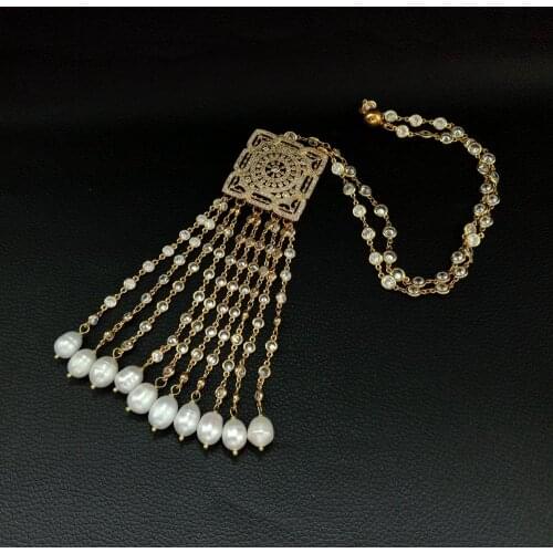 YYGEM 21'' White Rice Pearl Yellow Gold Plated Chain Necklace