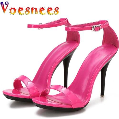 Voesnees Candy Color Sandals Women Summer 2021 New Sexy One Word Band High Heels Stiletto Plus Size 43 Stripper Pole Dance Shoes