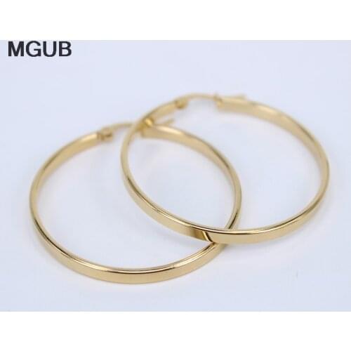 MGUB Diameter 30MM-60MM Stainless Steel Jewelry Big crystal Hoop Earrings Gold Color Circle Round Earrings For Women LH505