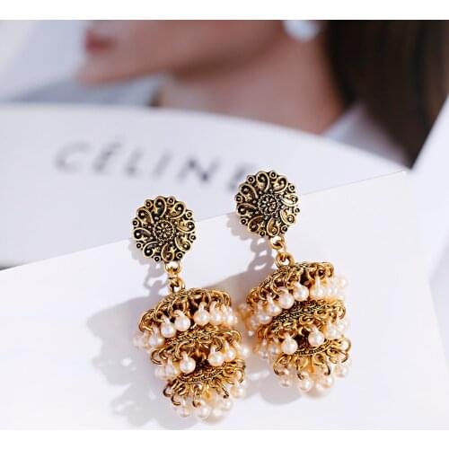 Three Layered Earring Pearl Boho Earrings For Women Accessories For Jewelry Gift Ethnic Vintage Ear Rings Pendientes Dangle Long