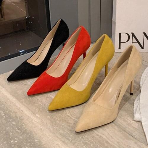 2021 Spring Sexy Women Red Apricot Yellow Stiletto High Heels Pumps Tacones Elegant Office Ladies Pencil Heels Plus Size Shoes