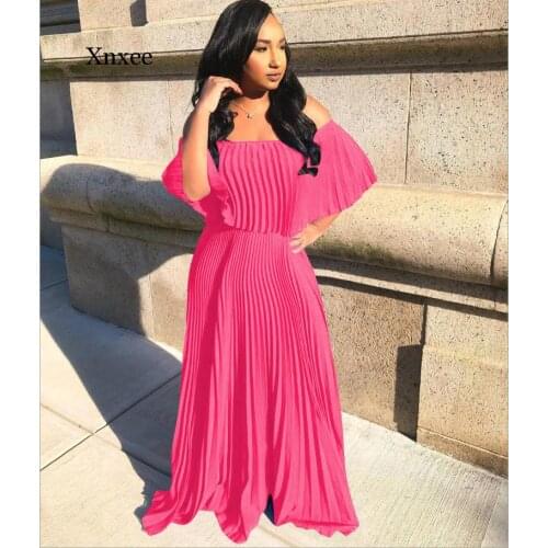 Women autumn Summer Beach Pleated Loose dress vintage Long Maxi Beho chiffon Bodycon Bangdage vestidos dresses pink purple blue
