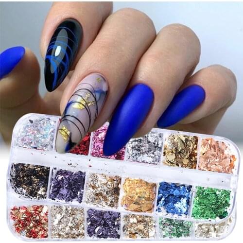 1 Box Gold Foil Nails Sequins Irregular Aluminum Flakes Paillette Chip Sparkly Metallic Nail Glitter DIY Manicure Accessories