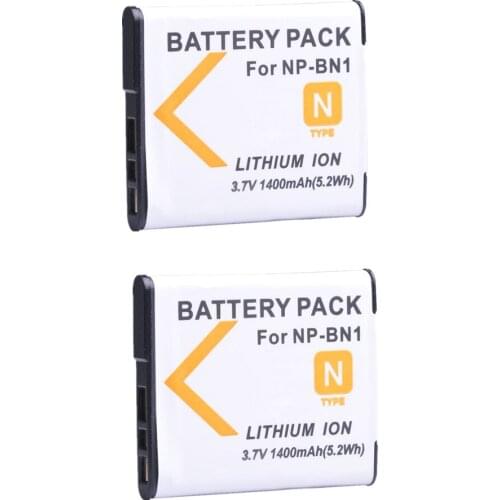 2pc 3.7V NP-BN1 NP BN1 Camera Battery 1400mAh for Sony DSC-W390 DSC-W380 DSC-W370 DSC-W350