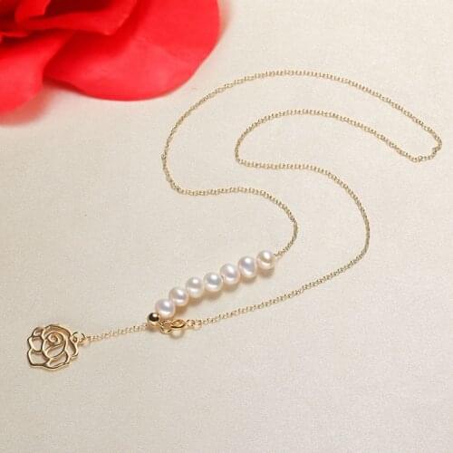2PCS Color Retention 14K True Gold Filled Natural 6MM Freshwater Pearl Y Style Rose Flower Necklaces Original Design DIY Jewelry