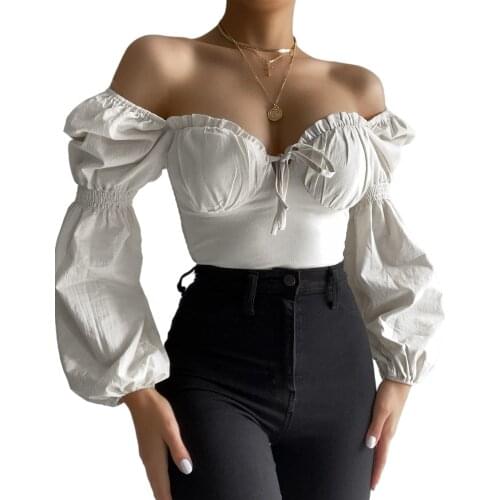 2021 Summer Beachwear Sexy Emo Alt Clothes Woman Long Sleeve Tie-Up White Tube Crop Top Hbo Spain Female Babydoll Shirts Corsets