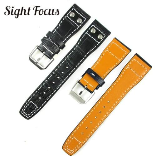 22mm Blue Black Studded Watch Strap for IWC Watch Band Wrist Watch Strap Big Pilot Watch Belt Watchbands Bracelets Rivet Strap
