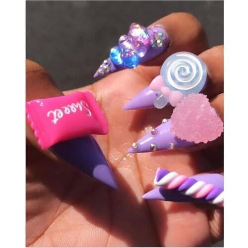 30Pcs/set Nail Charms Kawaii Nail Art Jewelry Candy Charm Cabochons Pastel Flower/Lollipop / Bear/ Candy Cabochon Kawaii