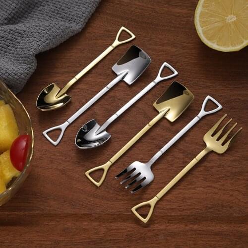 304 Creative Retro Shovel Coffee Spoon Stainless Steel Dessert Spoon Fork Watermelon Spoon Ice Cream Spoon Tip Shovel