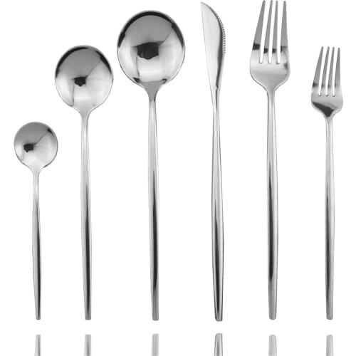 4/5/6Pcs Silver Dinnerware Set Mirror Cutlery Set Kitchen Silverware Flatware Set Steak Tableware For Party Spoons Fork Knife