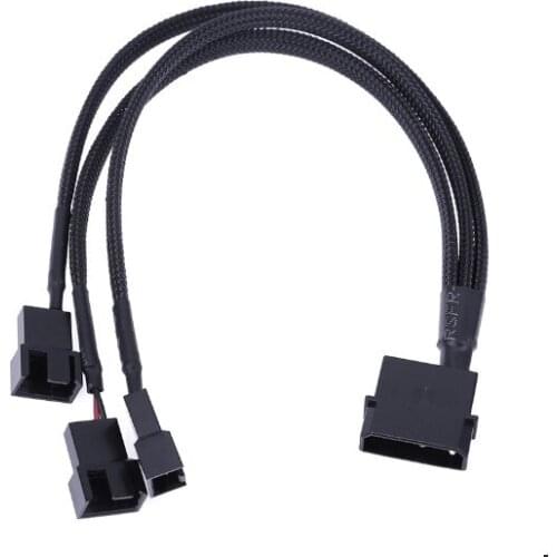 4Pin IDE Molex to 3 Port 3Pin/4Pin Cooler Fan Splitter Power Cable Extension Cord Black Sleeved Braided cable connector