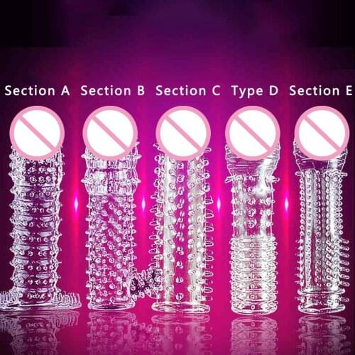 5PCS Male Penis Sleeves Mens Spike Sleeves Crystal Sleeve Couples Sex Products Thickened Condom Cock Ring Extention For Men