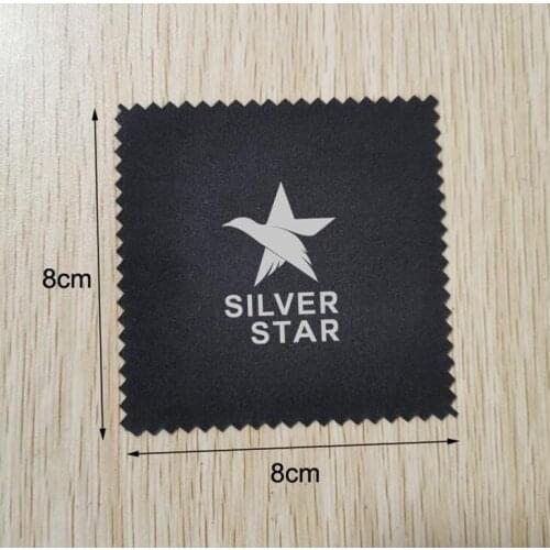Customised Logo 500PCS 8x8cm Black Jewelry Cloth Cleaning Cloth Printed With Silver Logo Individually Wrapped
