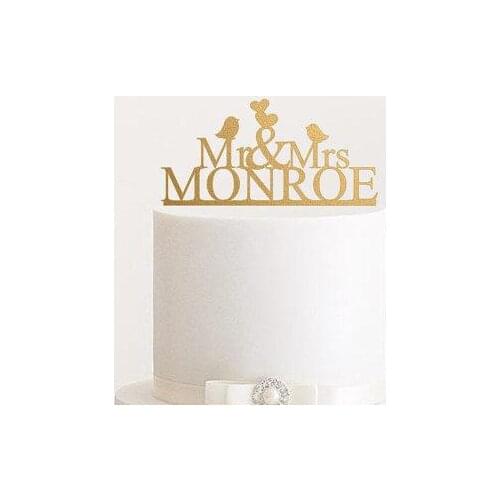 Acrylic glitter love birds Custom name wedding cake topper Cake bridal shower cake toppers party decorations