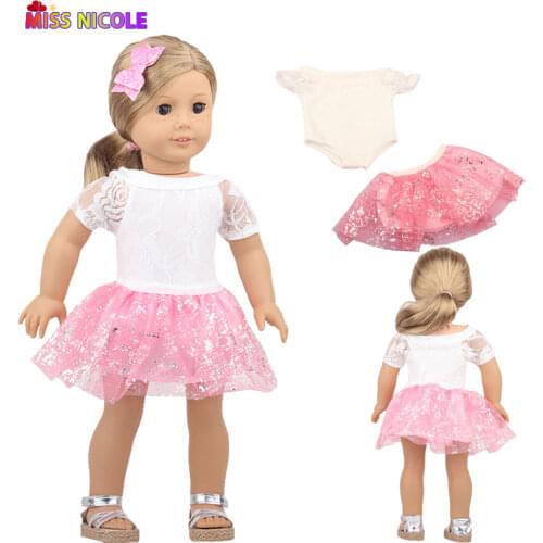 Doll Accessories 18 inch Doll Dresses Pink Sequined Skirt + Bobby Pin For 43 Cm New Baby Born Doll For Girls Gift