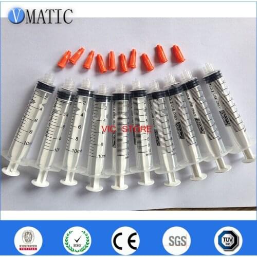 Free Shipping 10ml/10cc Luer Lock Glue Dispensing Syringe Barrel With Red Syringe Cap X 10Pcs/Set