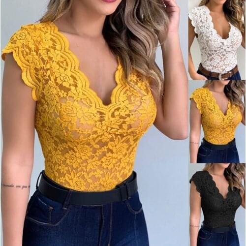 Bodysuit Women Short Sleeve Summer Sexy Solid V-Neck Sheer Mesh Lace Sleeveless Slim Bodysuit Sexy Women боди женское кружевное