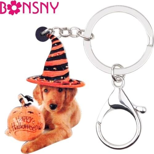 Bonsny Acrylic Halloween Labrador Dog Key Chain Keychain Rings Animal Costumes Jewelry For Women Girls Pet Lovers Bag Car Charms