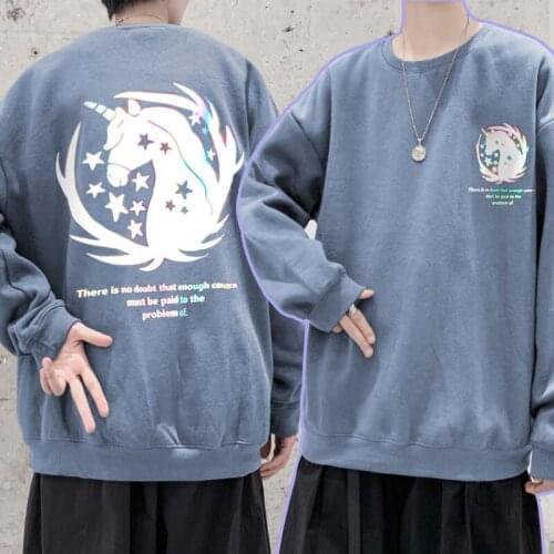 BXyichen original reflective sweater mens tide brand ins autumn new wild round neck jacket lovers loose casual sports jacket