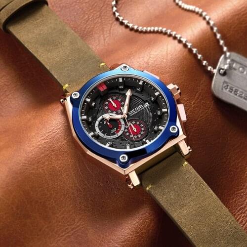 MEGIR Casual Sport Watches for Men Blue Top Brand Luxury Military Leather Wrist Watch Man Clock Fashion Chronograph Wristwatch