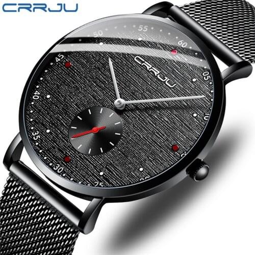 Relogio Masculino CRRJU New Men Watch Luxury Business Waterproof Slim Mesh Quartz Wristwatch Fashion Military Sport Male Clock