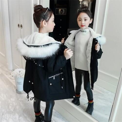 7 8 10 14 Years Winter Autumn Fashion Kids Jacket For Girls Warm Fur Hooded Thick Coat Girls Child Long Outerwear Girl Clothes