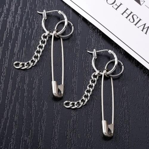 Rinhoo 1 Pcs Long Tassel Earrings for Women Men Stainless Steel Geometric Bead Chain Minimalist Punk Hip Hop Earrings Jewelry