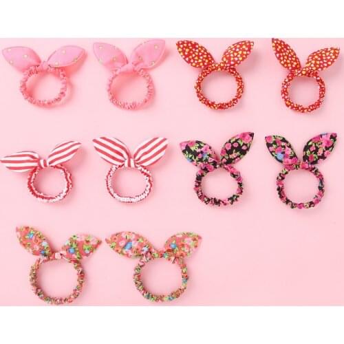 10Pcs/Lot Girls Elastic Rubber Bands Print Cute Rabbit Ears Bow Headband For Children Baby Ponytail Holder Kids Hair Accessories