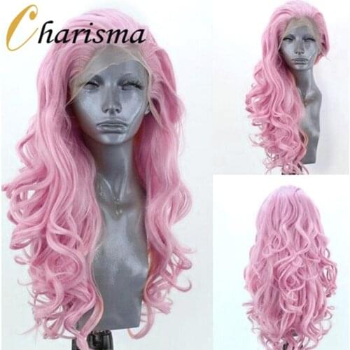 Charisma Synthetic Lace Front Wig Heat Resistant Hair Long Body Wave Wigs for Women Pink Wigs Natural Hairline Cosplay Wig