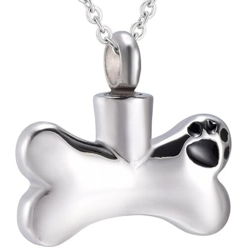 IJD8085 Dog Bone Shape 316L Stainless Steel Cremation Pendant Necklace Pet Ashes Keepsake Memorial Locket