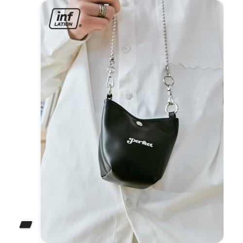 INFLATION Streetwear Men Mini Crossbody Bag Unisex Chain Crossbody Bag In PU Waterproof Couple Message Bags Black Color 388AI20