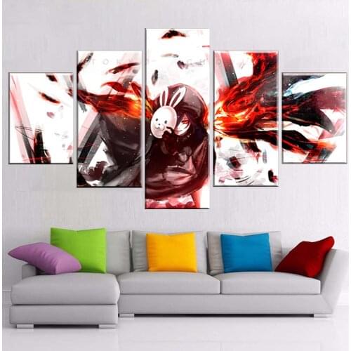 Canvas Painting Home Decor 5 Piece Tokyo Ghoul Pictures Touka Kirishima Printed Poster For Modern Living Room Wall Art Frame
