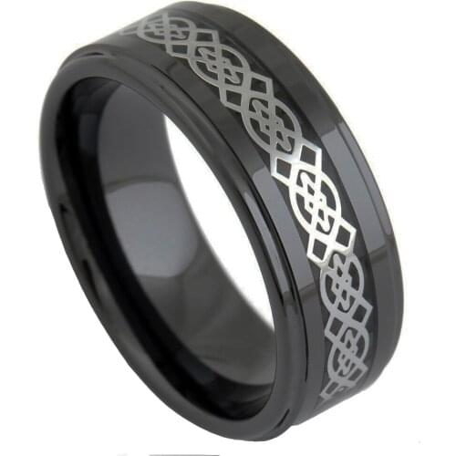 Eamti 8mm Ceramic Ring Men Women High Polised Silver Color Celtic Knot Engagement Wedding Band Female Rings Comfort Fit Jewelry