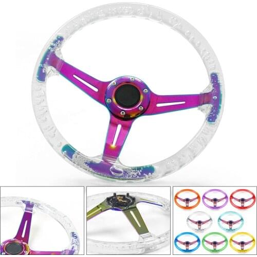 350MM 14inch Acrylic Steering Wheel & Horn Button Neo Chrome 6 Holes Steering Wheel Depth 71MM TT102089