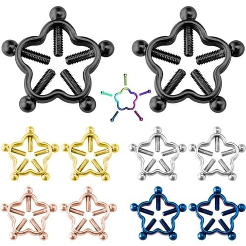 2pcs Fake Nipple Ring Non Piercing Stainless Steel Nail Screw Flower Shield Clamp Adult Game for Women Sexy Body Breast Jewelry