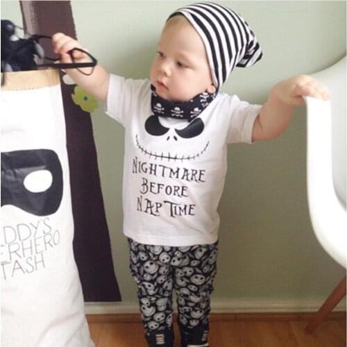 2020 Summer Baby Boy Clothes Cotton Short Sleeve 2PCS Suit "Nightmare Before Nap Time" Top+Pants Baby Girl Clothing Sets