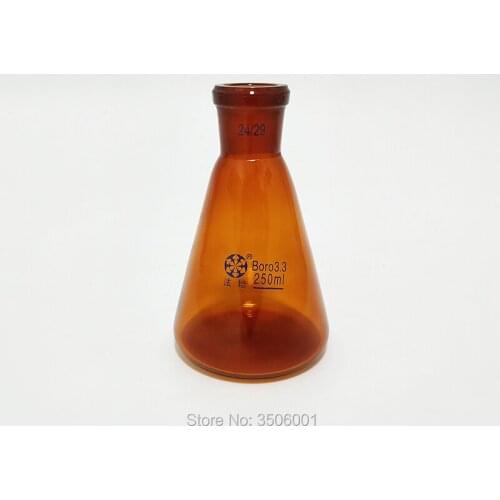 Brown conical flask with standard ground-in mouth,Capacity 250ml,joint 24/29,Erlenmeyer flask with standard ground mouth