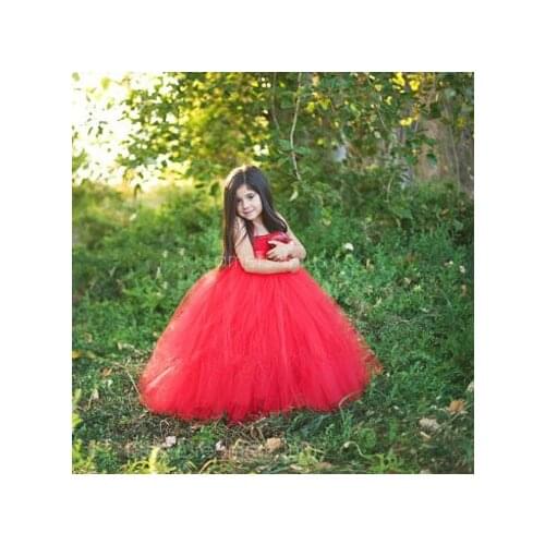 Red baby bridesmaid flower girl wedding dress tulle fluffy ball gown birthday costume stage cloth handmade tutu party dresses