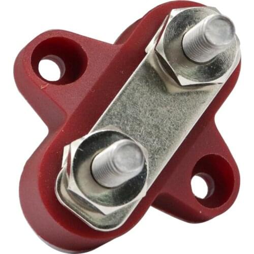 M6 (1/4'') Stainless Steel Dual Stud Power and Ground Junction Block, Battery Power Stud Junction, Red
