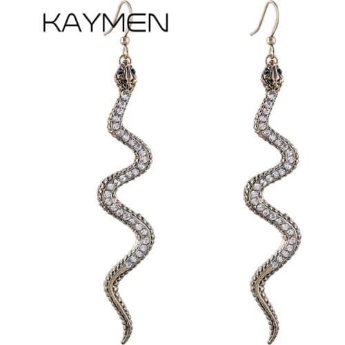 KAYMEN Fashion Statement Snake Style Antique Gold Fish Hook Dangle Drop Earrings Jewelry boucles d'oreille For Girl